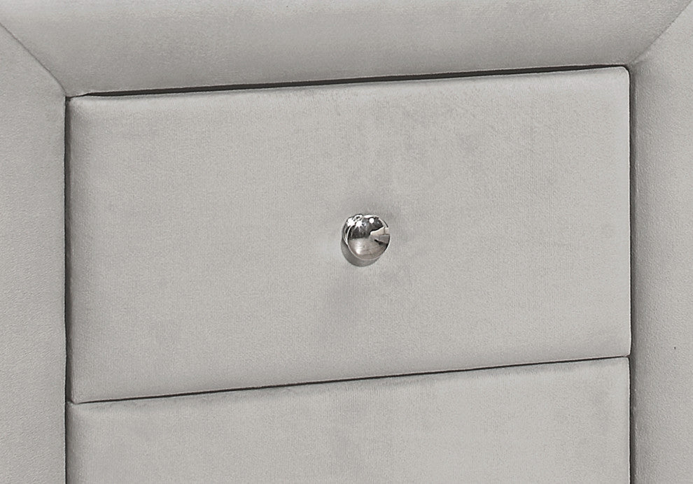 Bedroom Accent, Nightstand, End, Side, Lamp, Storage Drawer, Velvet, Grey