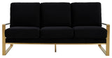LeisureMod Jefferson Modern Design Velvet Sofa With Gold Frame, Black