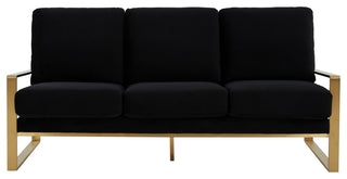 LeisureMod Jefferson Modern Design Velvet Sofa With Gold Frame, Black