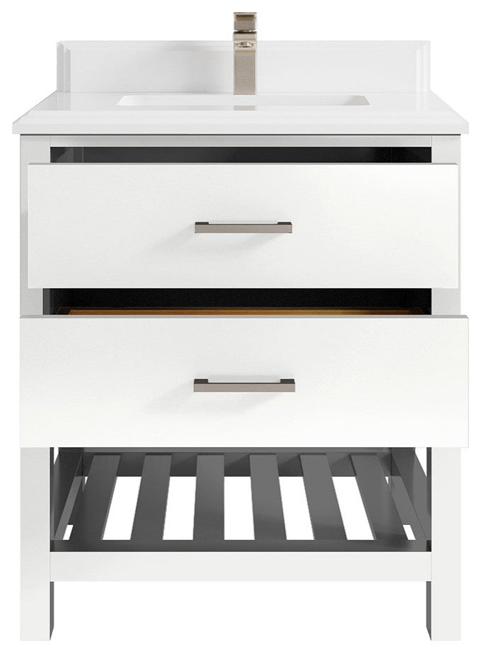 Parker 30 Single Sink Bath Vanity in White 1.5" White Quartz