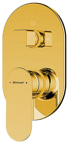 Bravat Shower Valve Mixer 2-Way Concealed Wall Mounted, Gold