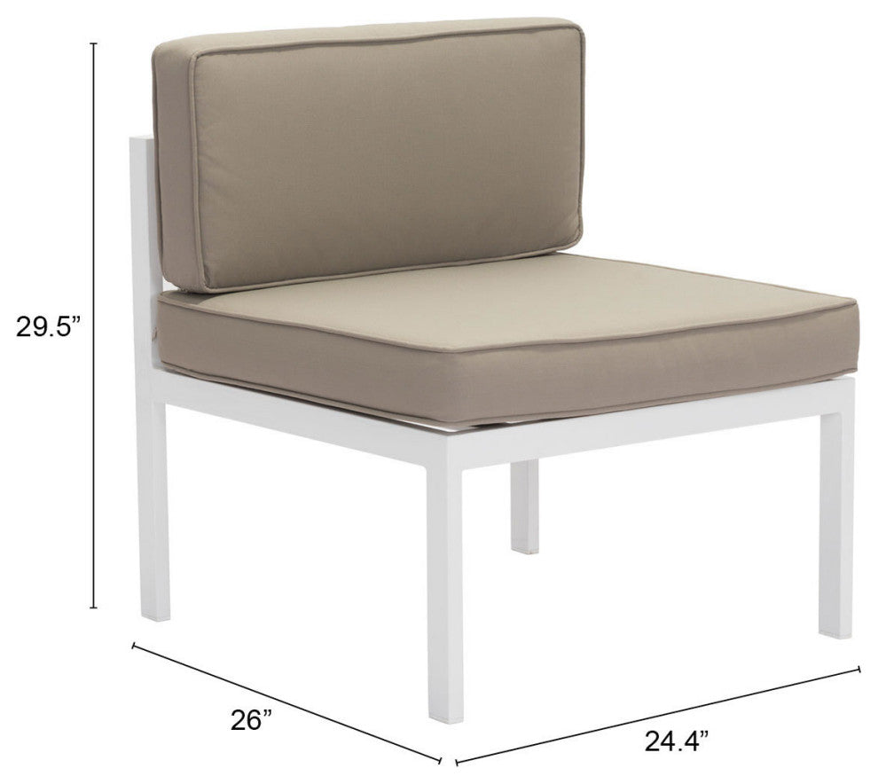 Lounge Middle Chair, Set of 2, Aluminum, Metal, Taupe, White, Outdoor Patio