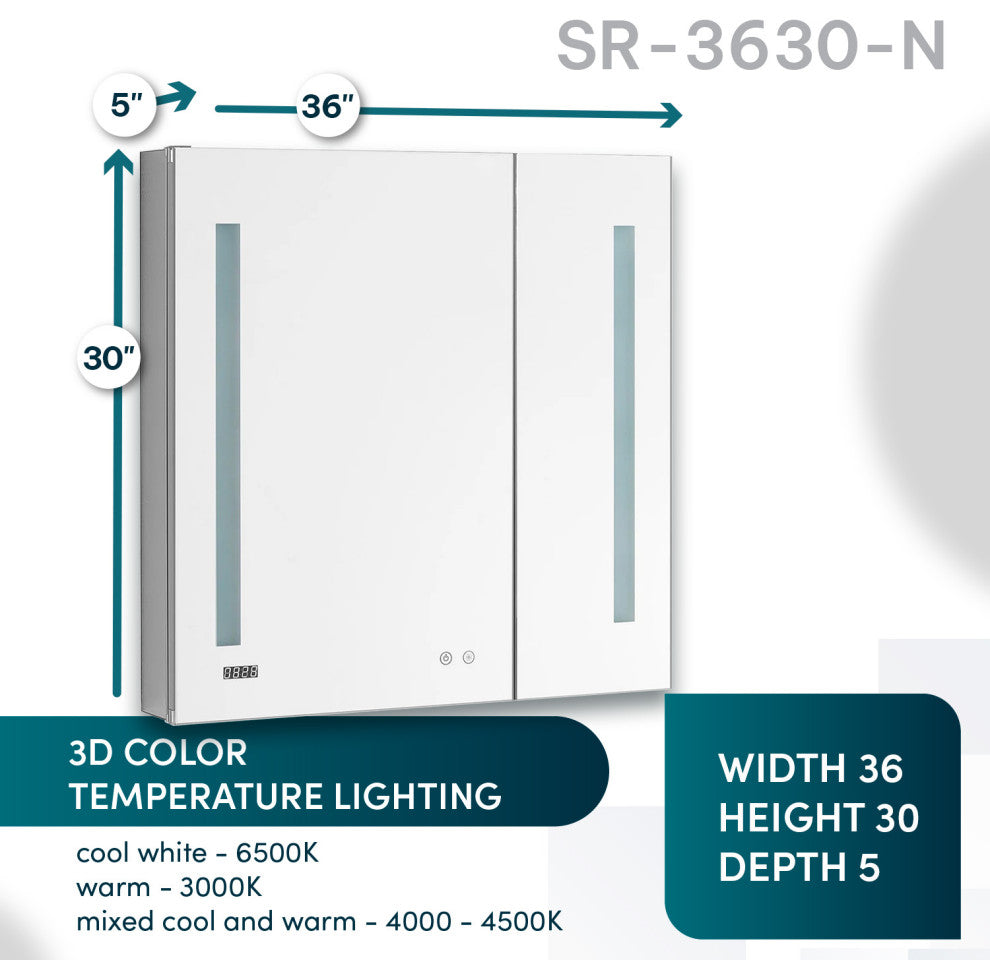 Signature Royale 36" LED Medicine Cabinet Defogger, Adjustable Magnifying Mirror
