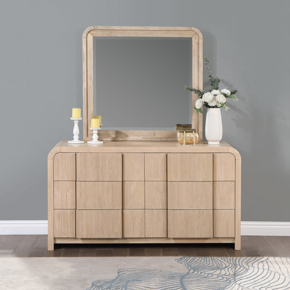 Fluted Bedroom Set CH/D/M/S, Natural, Mirror