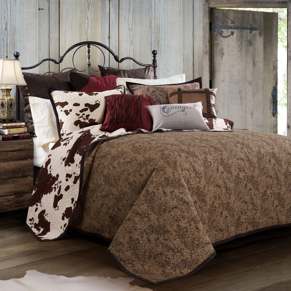 Elsa Cowhide Reversible Quilt Set, Chocolate, 3PC, King