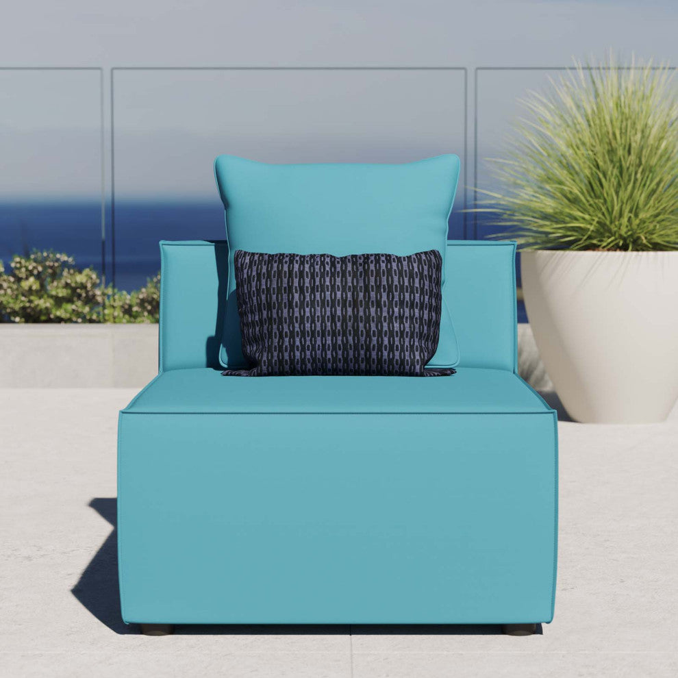 Sofa Middle Chair, Fabric, Blue, Outdoor Patio Balcony Cafe Bistro Garden