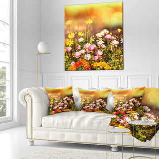 Beautiful Multi Color Flowers Floral Throw Pillow, 18"x18"