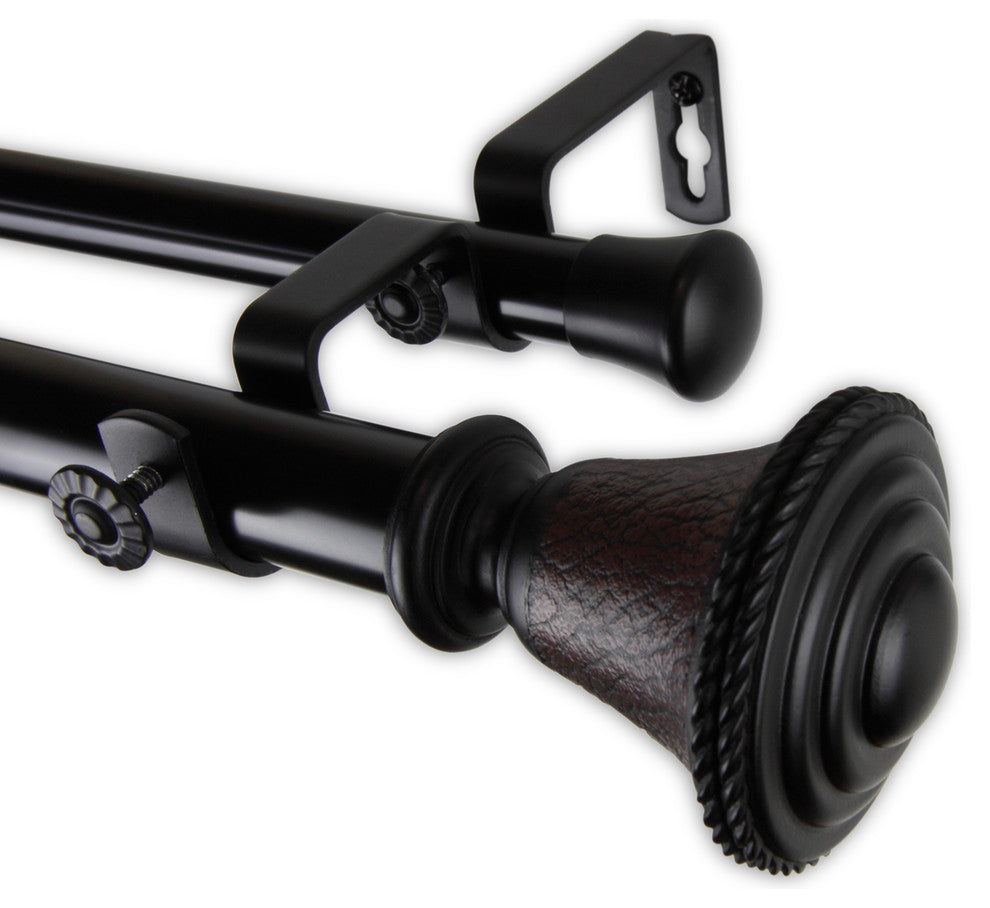 Urn 1" Double Curtain Rod, Black, Black, 66"-120"