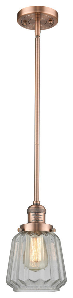 1-Light Chatham 6" Mini Pendant, Antique Copper, Glass: Clear