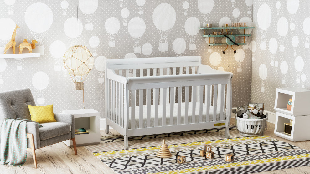 Baby Mile Eve 4-in-1 Convertible Crib With Guardrail, White