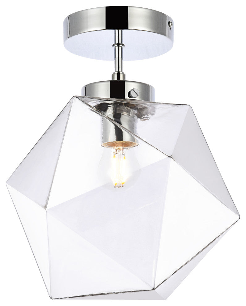 Lilah 1-Light Black and Clear Glass Flush Mount, Chrome/Clear