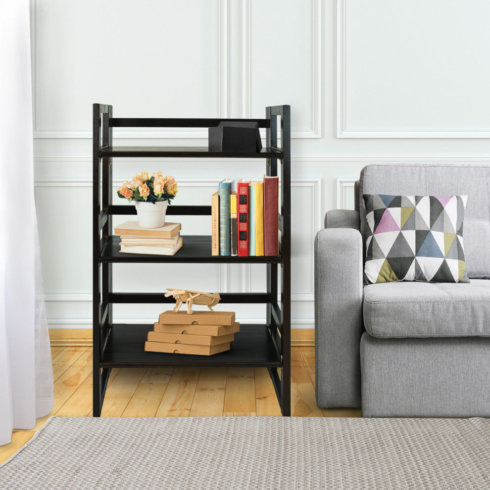 3 Shelf Folding Bookcase, Espresso, Small, 3 Shelf