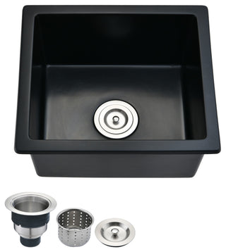 18"Lx16" W Quartz Bar Sink with Basket Strainer Matte Black