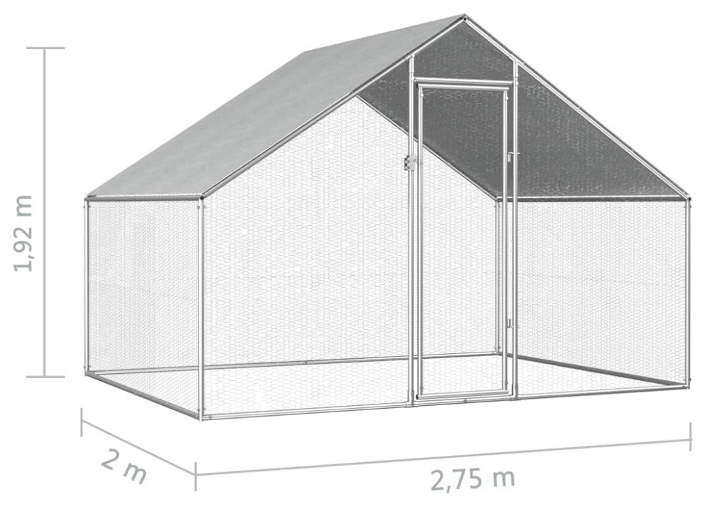 vidaXL Chicken Cage Walk-in Chicken Coop Pen Poultry Cage Galvanized Steel