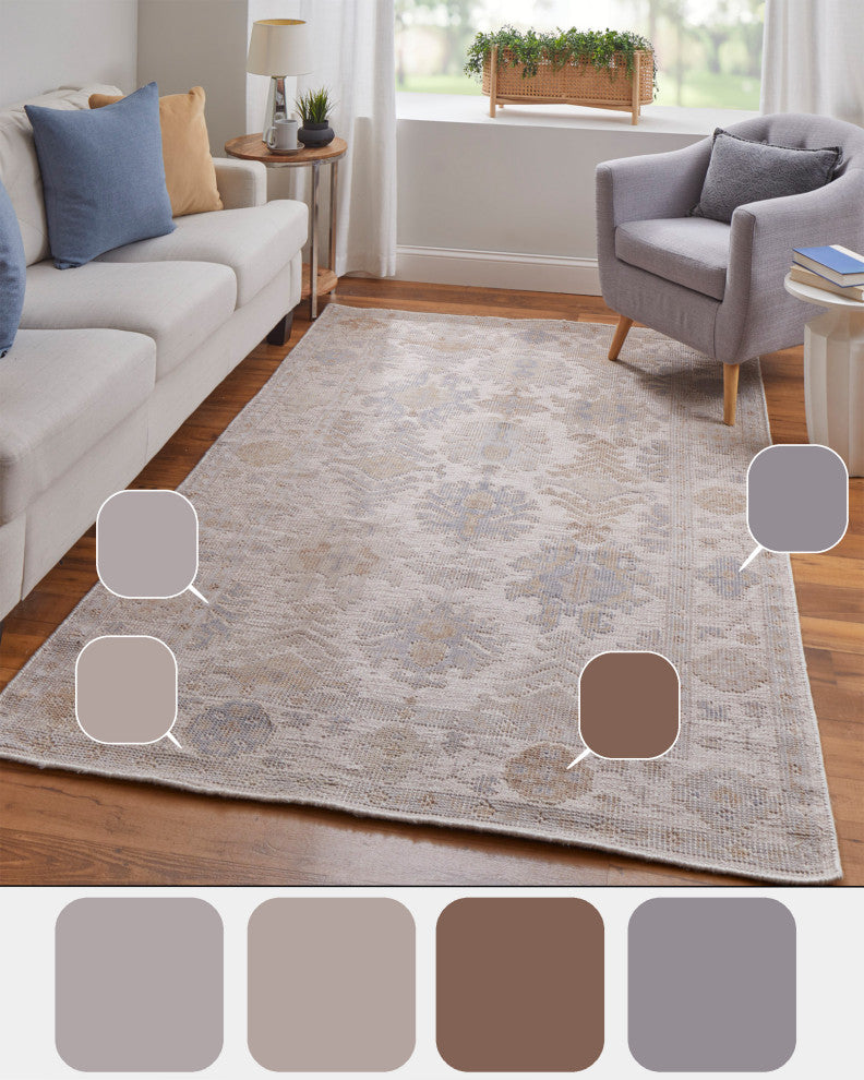 Weave & Wander Tierney Eco Friendly PET Oushak Rug, Ivory/Tan, 8'x10'
