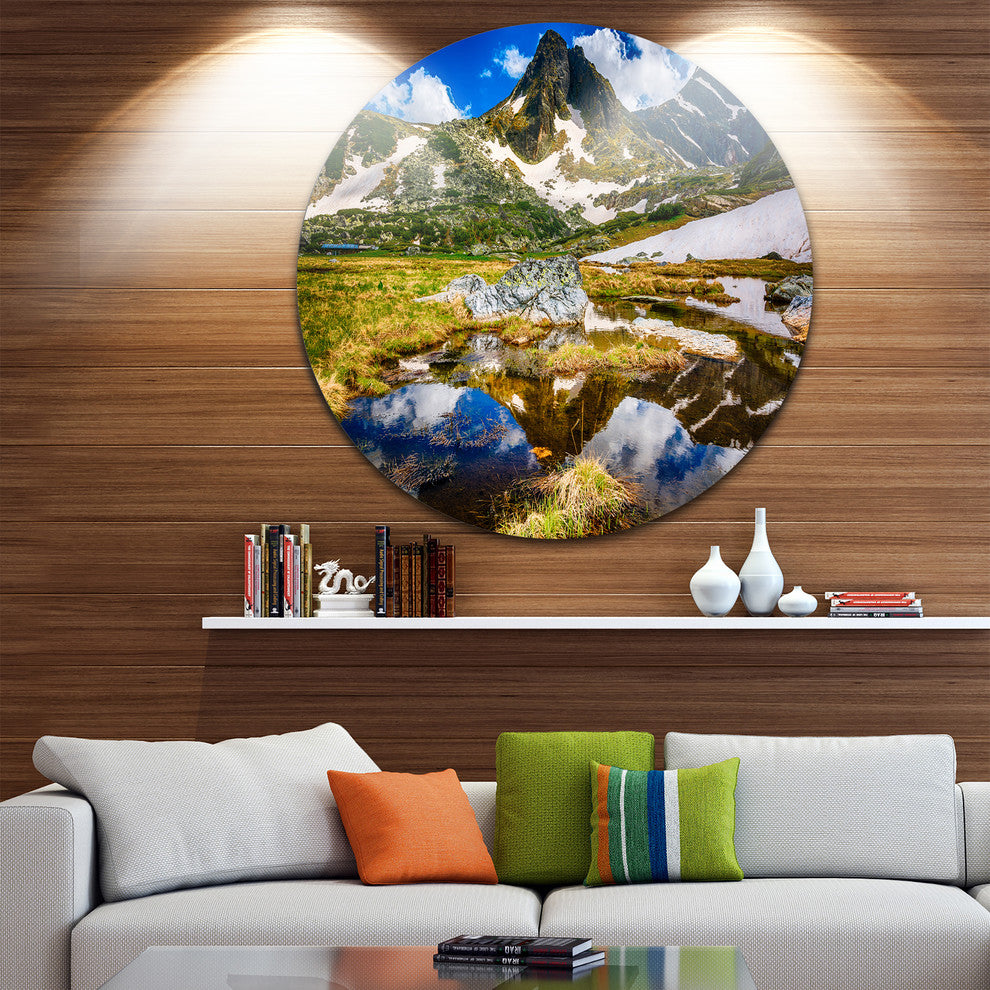 Stunning Mountains In Rila Lakes District, Round Metal Wall Art, 36"