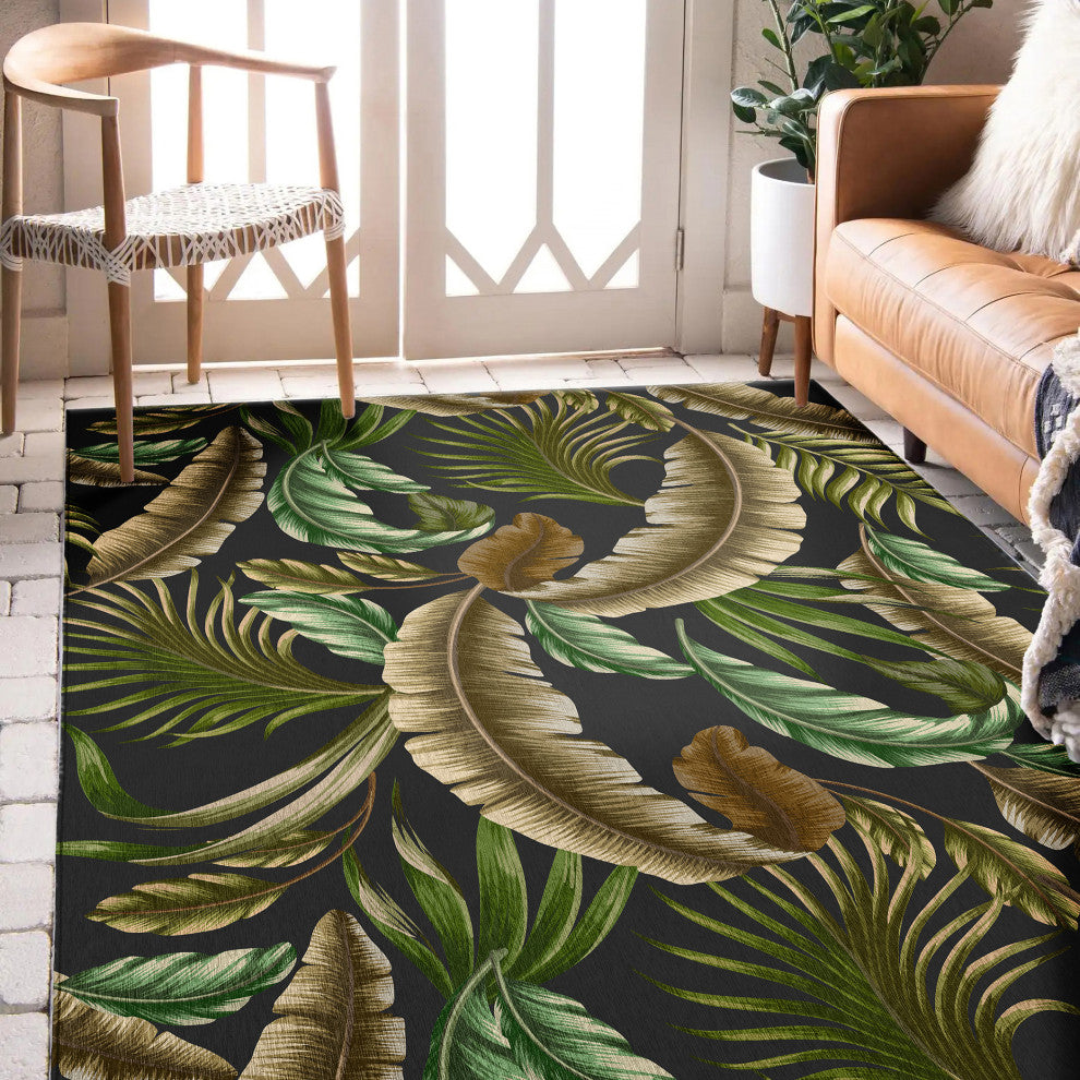 Indoor/Outdoor Tropics TC1 Black Machine Washable 3' x 5' Rug