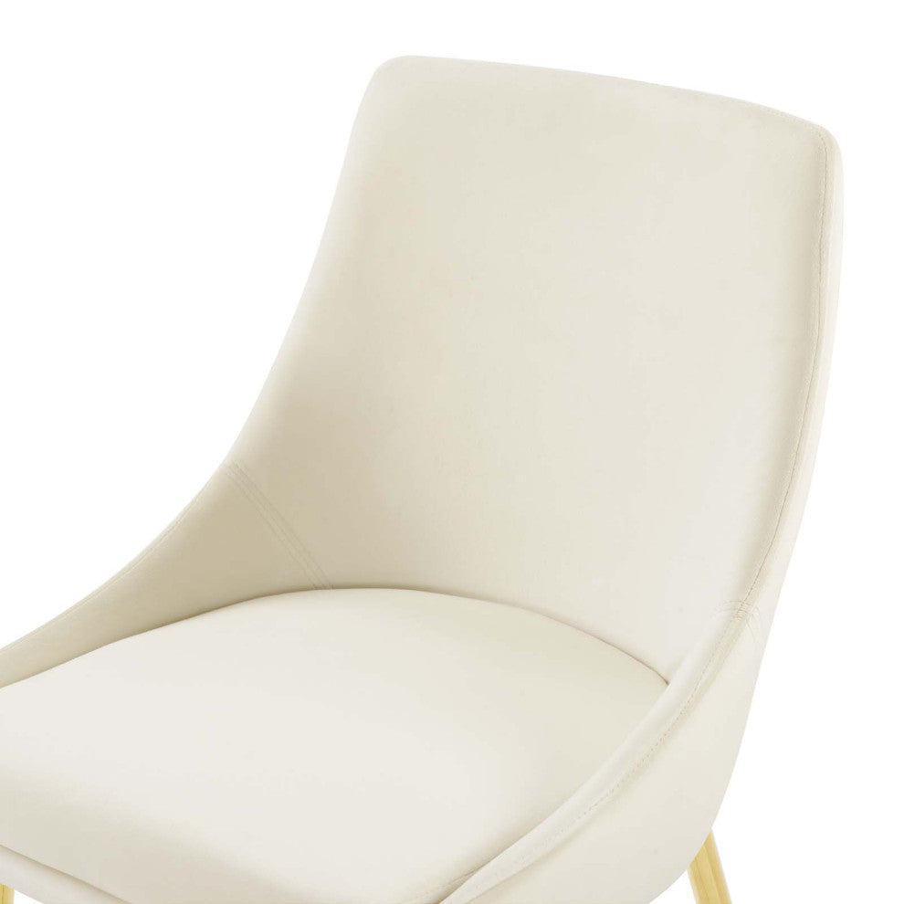 Side Dining Chair, Set of 2, Velvet, Metal, Gold Ivory White, Modern, Bistro