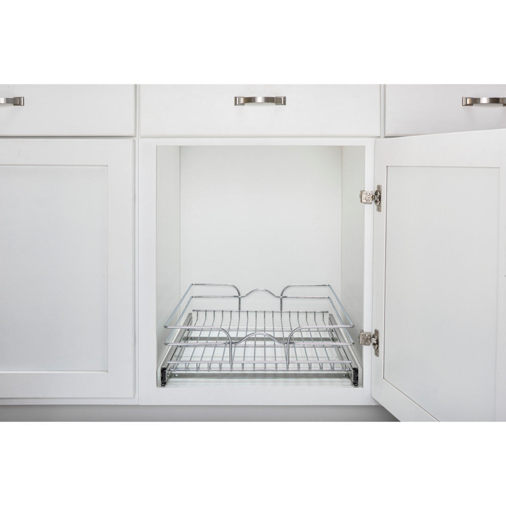Single Tier Bottom Mount Pull Out Steel Wire Organizer, 18"