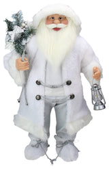 24" White and Silver Santa With Lamp and Bag