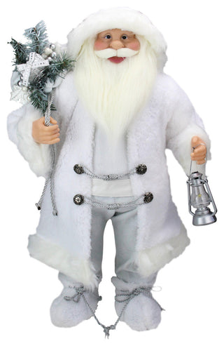 24" White and Silver Santa With Lamp and Bag