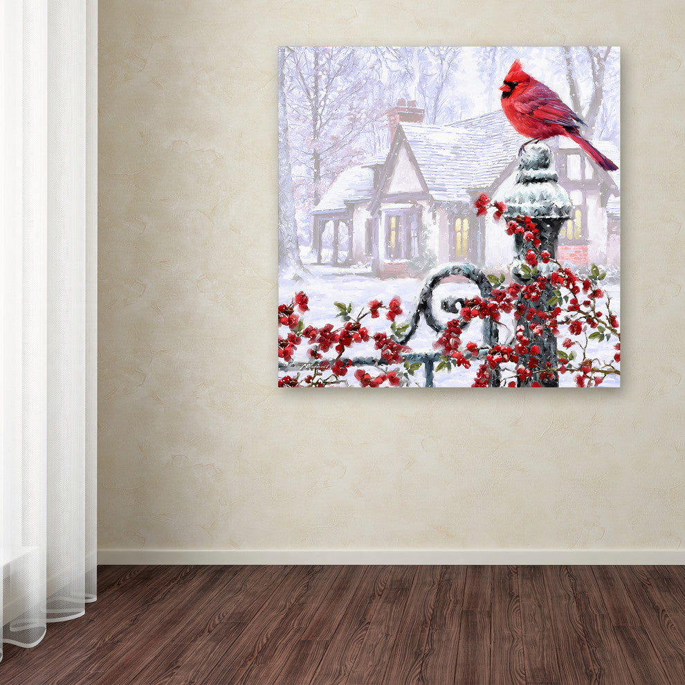 The Macneil Studio 'Cardinal on Gatepost' Canvas Art, 35" x 35"