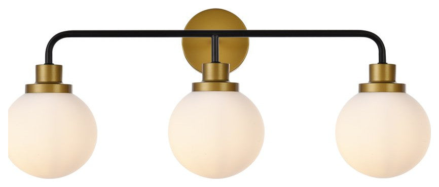 Helen 3-Light Bath Sconce, Black With Brass With Frosted Shade