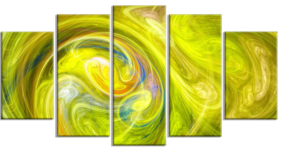 Yellow Fractal Abstract Illustration, Abstract Canvas Print, 60"x32", 5 Panels