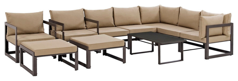 Modern Urban Contemporary Outdoor Patio Sectional Sofa Set, Mocha Fabric