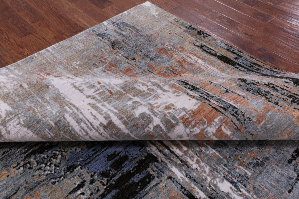 Handmade Abstract Wool and Silk Rug 7' 11" X 10' 2" Q8555