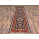 Shiny Wool Hand Knotted Navy Blue Afghan Super Kazak Runner Rug, 2'10" x 11'0"