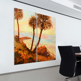 "Palm Breeze" Frameless Free Floating Tempered Glass Panel Graphic Wall Art Set