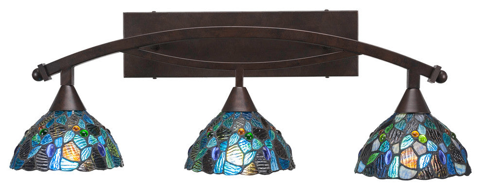 Bow 3-Light Bath Bar, Bronze Finish with 7" Blue Mosaic Art Glass