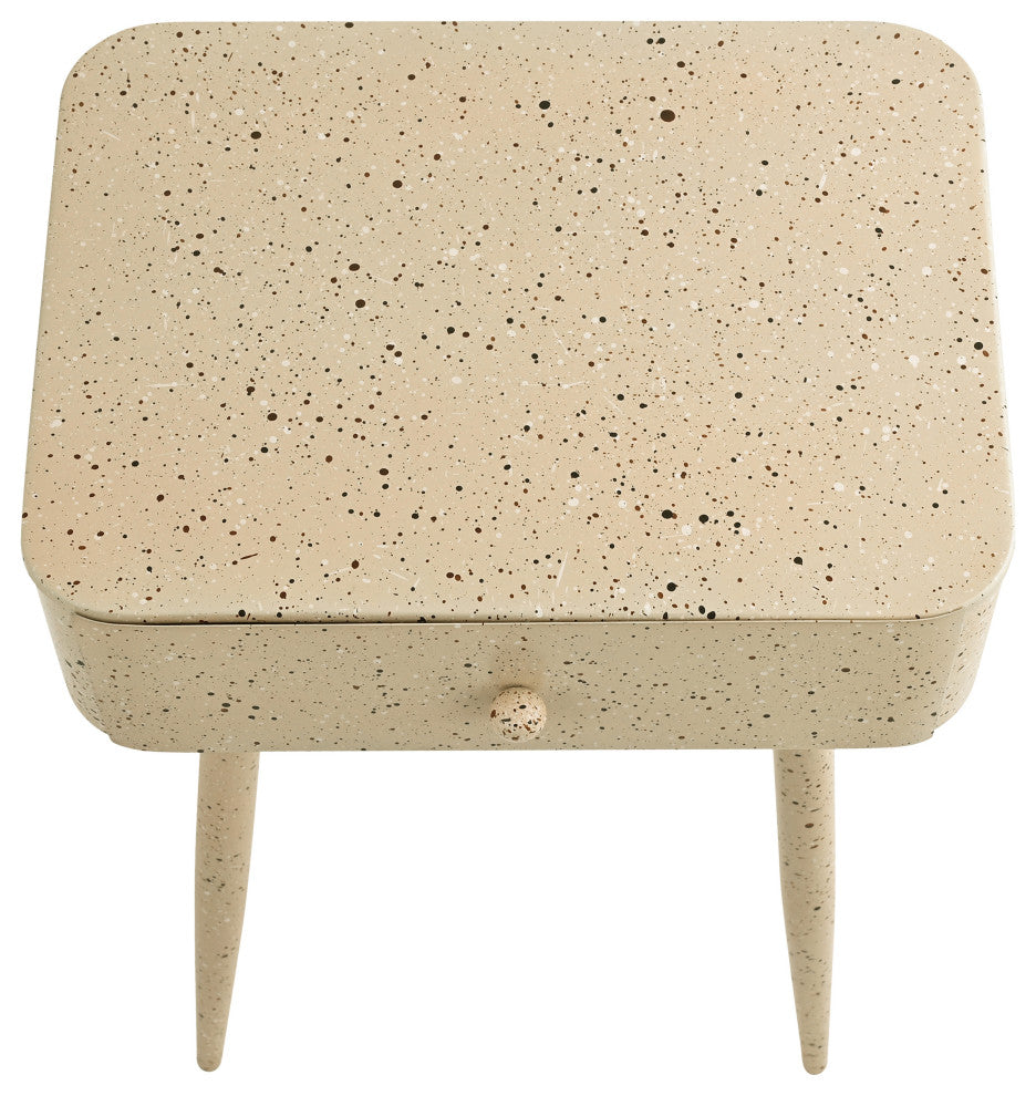 Rylan Iron Night Stand, Beige, Terrazzo