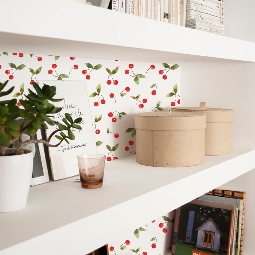 Cherries Bunch Peel and Stick Vinyl Wallpaper , 24"w X 60"h