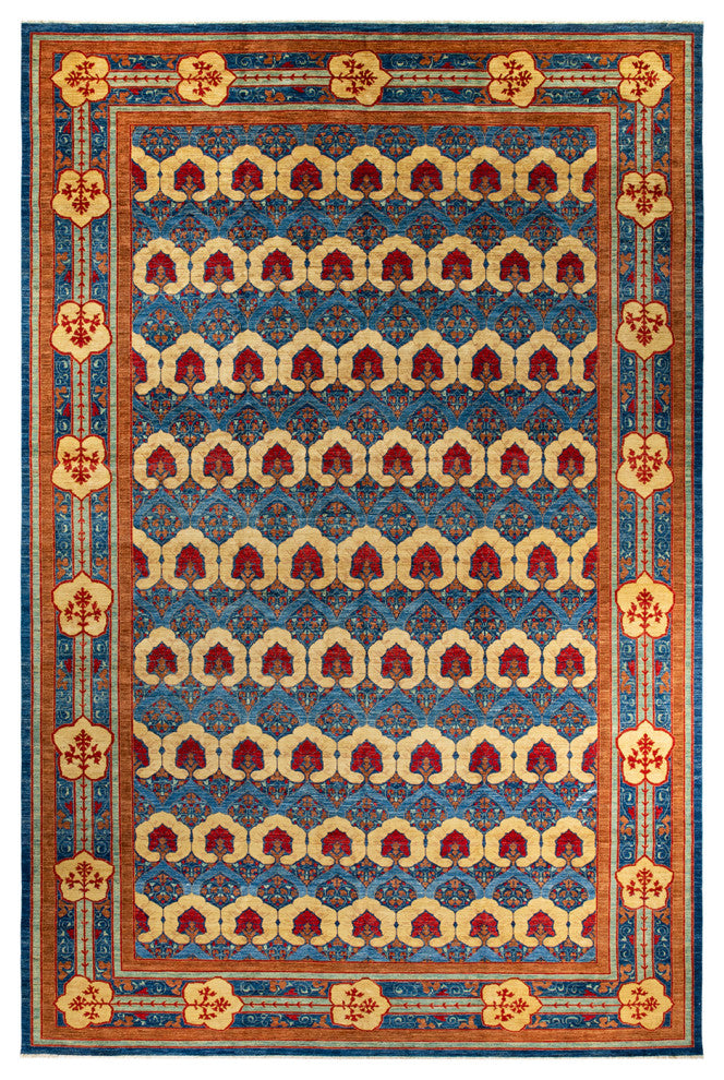 Arts and Crafts, One-of-a-Kind Handmade Area Rug Blue, 17'4"x11'10"