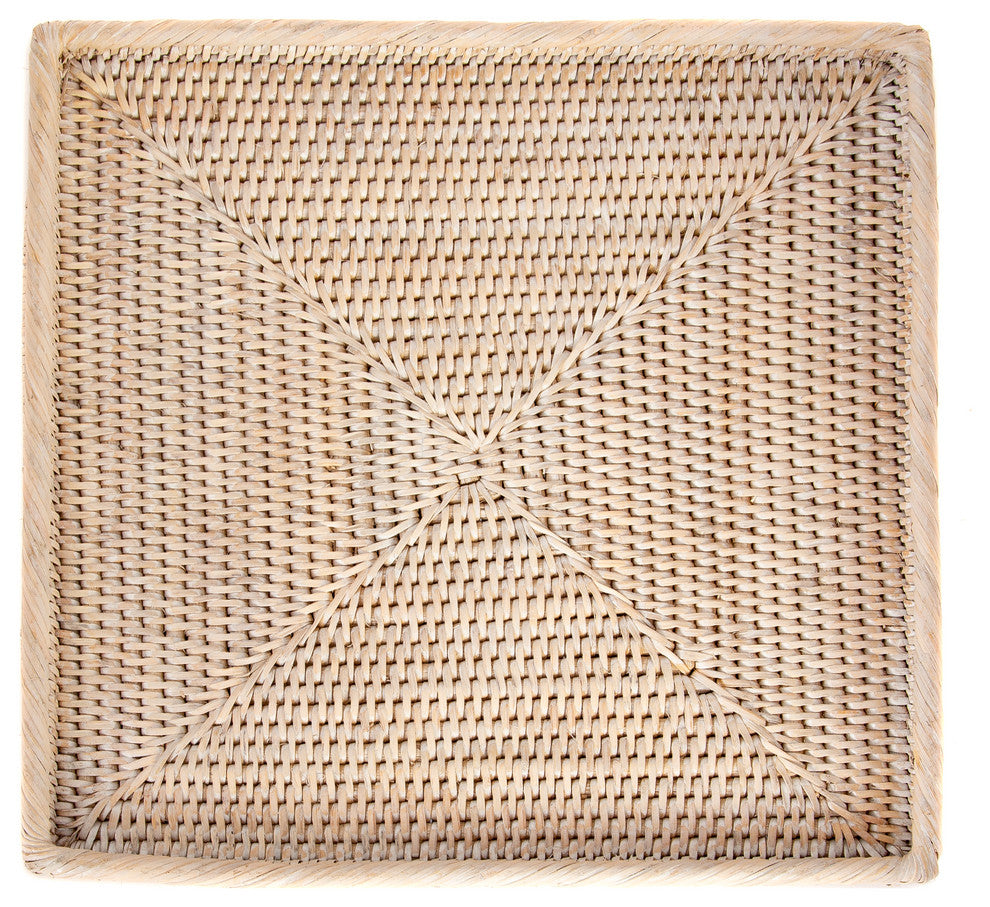 Artifacts Rattan Square Flat Tray, White Wash, 12"x12"x1"