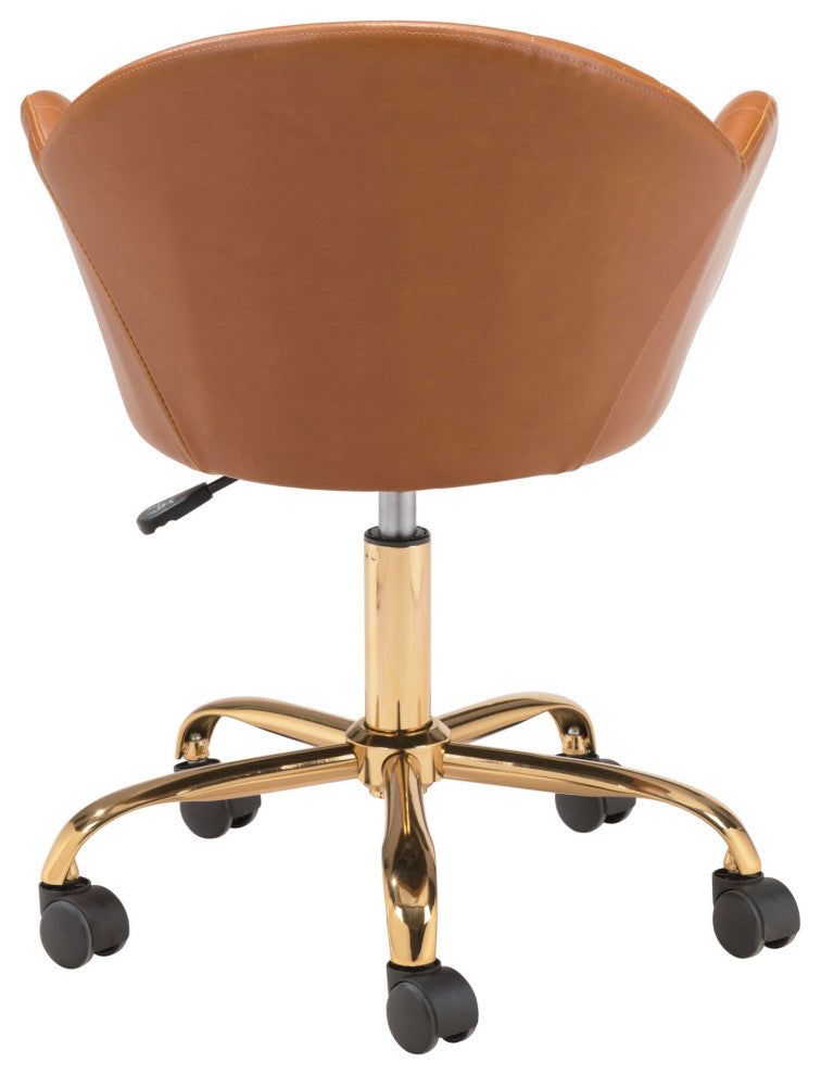 Computer Work Chair, Faux Vinyl Leather, Steel, Tan, Gold, Home Business Office