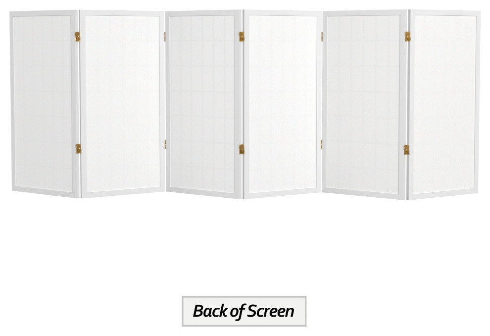 3' Tall Window Pane Shoji Screen, White, 6 Panels
