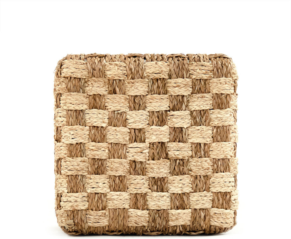 Two Toned Checkered Cube Woven Pouf