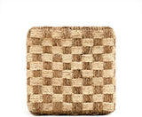 Two Toned Checkered Cube Woven Pouf