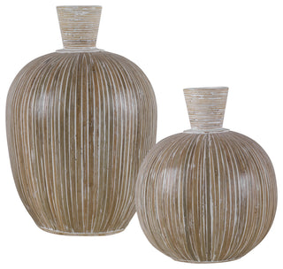 Uttermost Islander White Washed Vases, 2-Piece Set