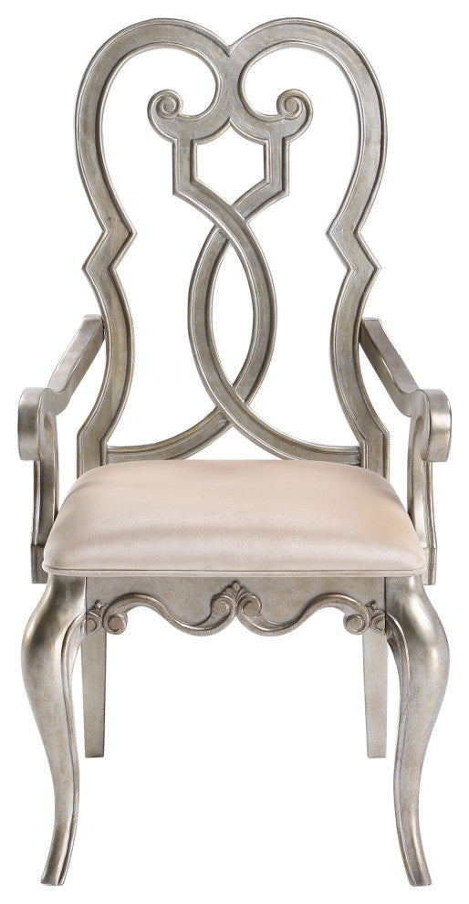 Esteban Arm Chair, Beige Fabric and Antique Champagne