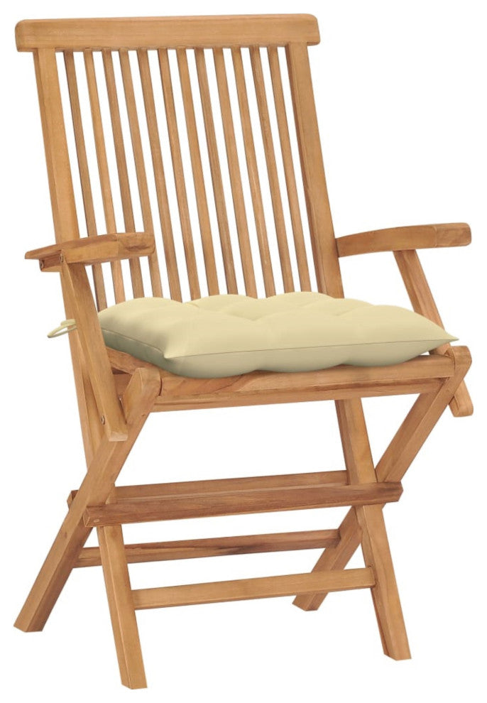 Vidaxl Garden Chairs With Cream White Cushions 4-Piece Set Solid Teak Wood