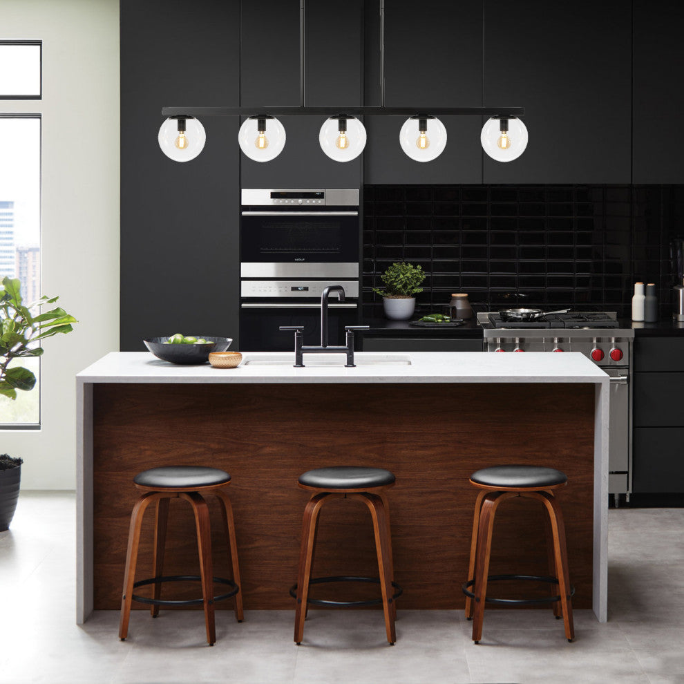 Luca Parisian 45.5" 5-Light Modern Glam Globe Linear LED Pendant, Black/Clear