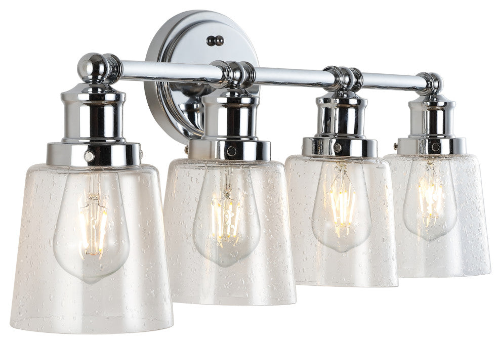Beverly 31.75" 4-Light Iron/Seeded Glass Cottage LED Vanity Light, Chrome