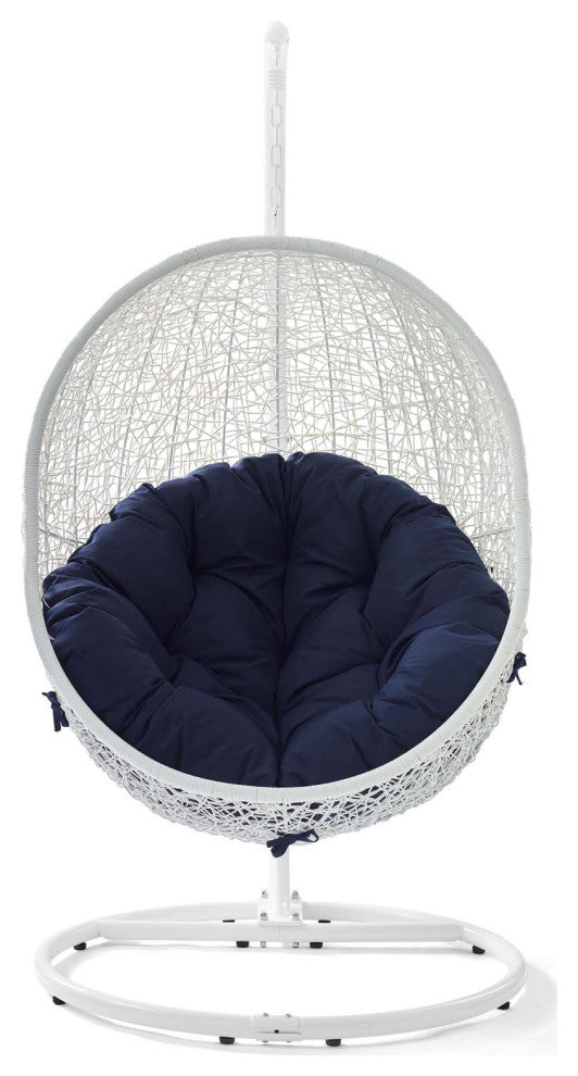 Swing Lounge Chair, Sunbrella, White Blue Navy, Modern, Outdoor Patio Bistro