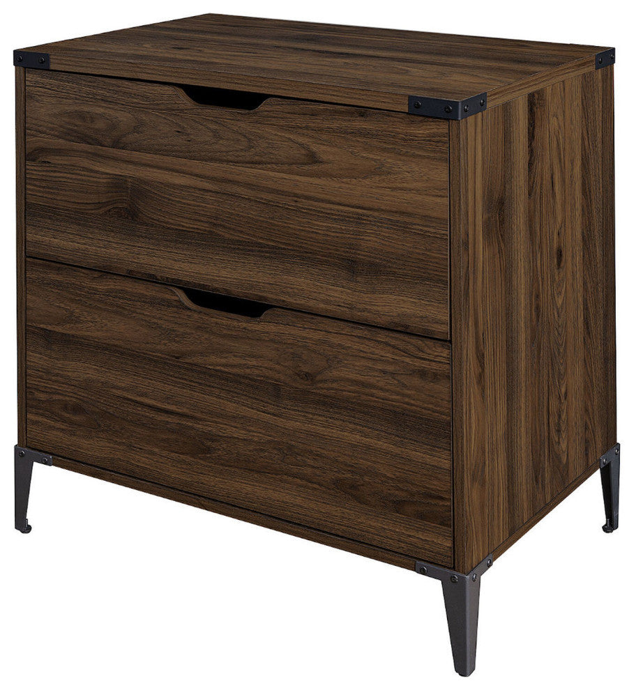 Modern Farmhouse Angle Iron 2-Drawer Filing Cabinet "“ Dark Walnut