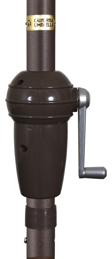 11' Bronze Auto-Tilt Crank Lift Aluminum Umbrella, Sunbrella, Jockey Red