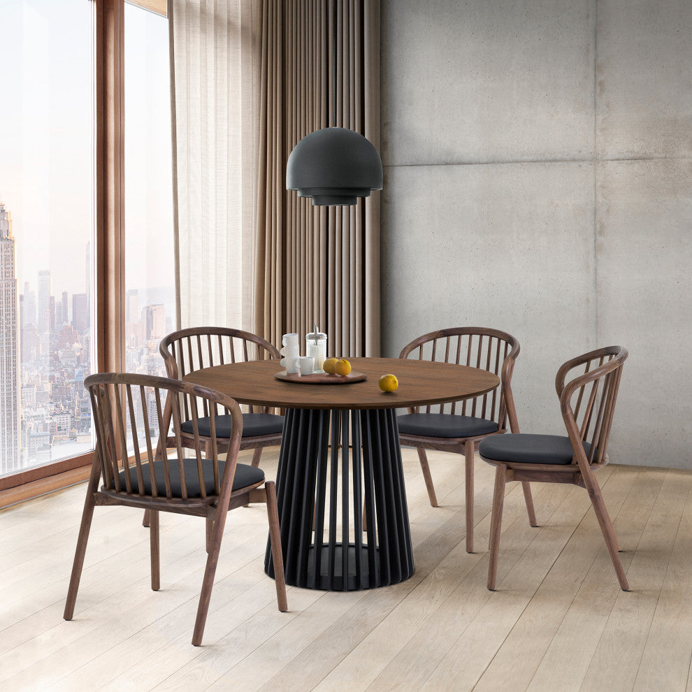 Pasadena 47" Wood Round Dining Table, Walnut Finish and Black Base